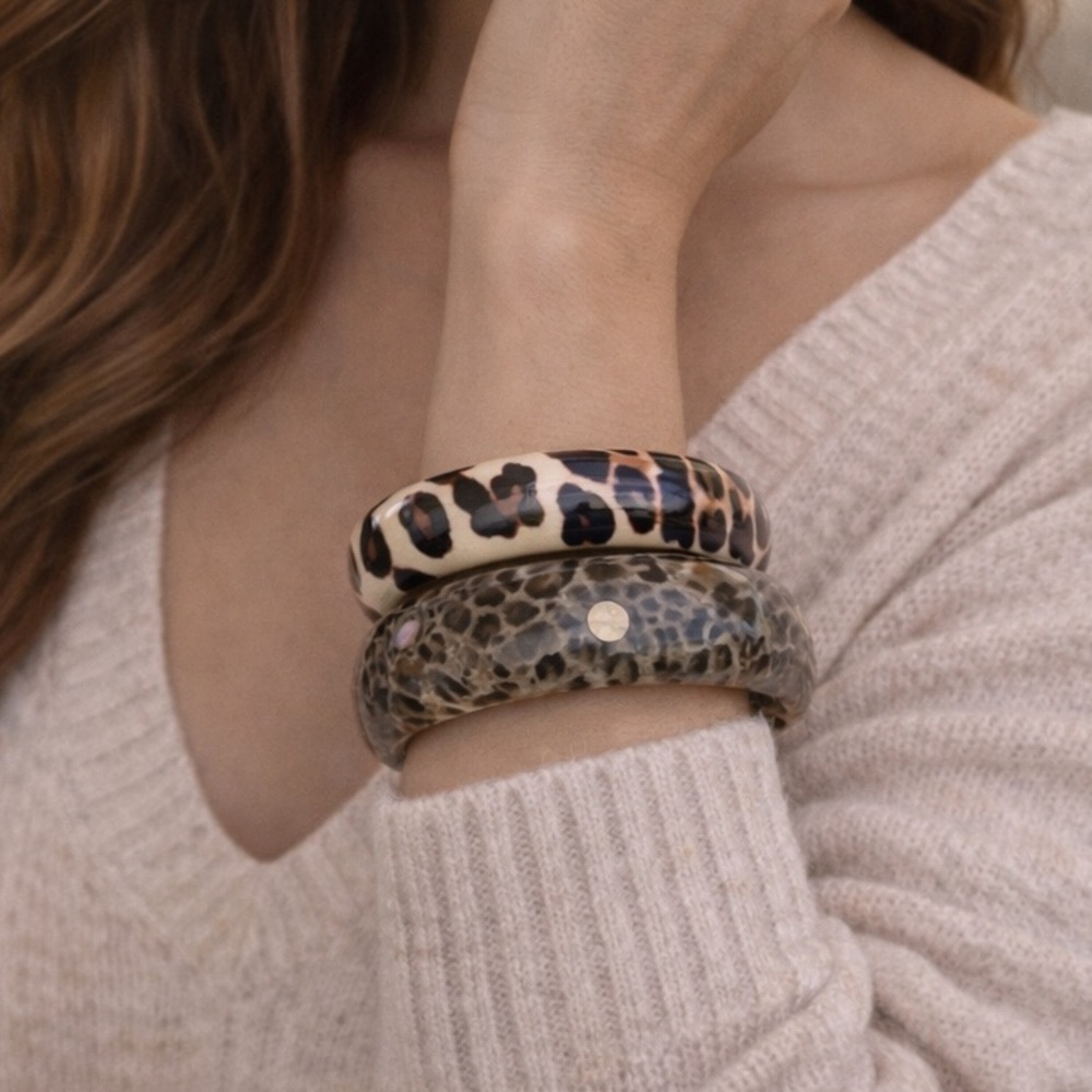 Chunky Leopard Print Statement Bangle Set | Bold Animal Print Bracelets | 7.5”